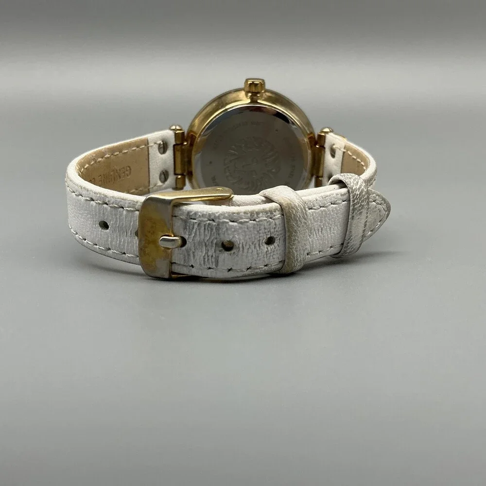 Anne Klein Womens Watch 34mm White Leather Gold Tone AK/3380 New Battery